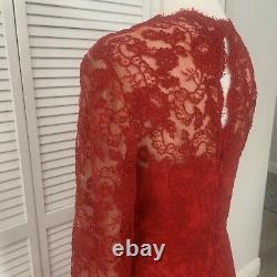 Robe en dentelle et mousseline rouge à manches longues pour femme vintage Carolina Herrera, taille M
