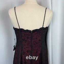 Robe formelle vintage taille 14 petite, noir, rouge, à motifs floraux pailletés, style prom gothique des années 90 et des années 2000.