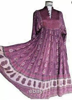 Robe indienne ADINI des années 70 à motif floral transparent en bloc en mode hippie bohème