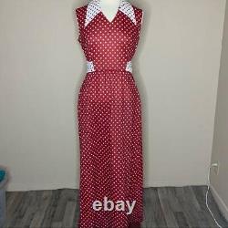 Robe longue vintage à pois rouge et blanc