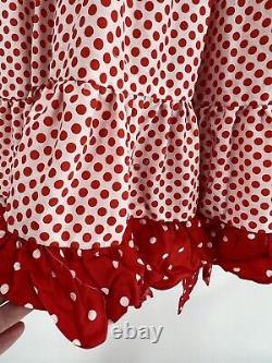 Robe maxi vintage pour femmes Victor Costa, taille 12, rouge et blanc à pois des années 1970 avec volants et ceinture