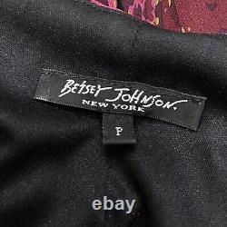 Robe nuisette en soie imprimée floral noir moutarde rouge Betsey Johnson des années 90 et du tournant du millénaire