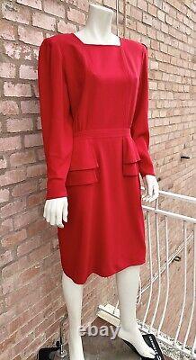 Robe peplum Vintage rouge en laine Valentino Miss V Xmas 1980 Rome Archive Taille 46 L