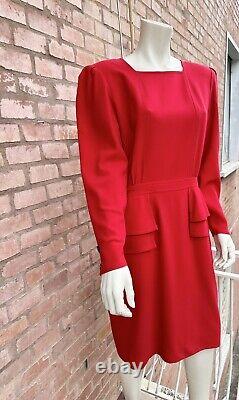 Robe peplum Vintage rouge en laine Valentino Miss V Xmas 1980 Rome Archive Taille 46 L