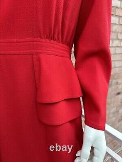 Robe peplum Vintage rouge en laine Valentino Miss V Xmas 1980 Rome Archive Taille 46 L