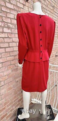 Robe peplum Vintage rouge en laine Valentino Miss V Xmas 1980 Rome Archive Taille 46 L