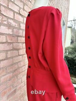 Robe peplum Vintage rouge en laine Valentino Miss V Xmas 1980 Rome Archive Taille 46 L