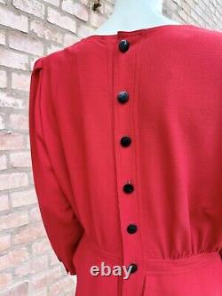 Robe peplum Vintage rouge en laine Valentino Miss V Xmas 1980 Rome Archive Taille 46 L