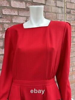 Robe peplum Vintage rouge en laine Valentino Miss V Xmas 1980 Rome Archive Taille 46 L