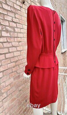 Robe peplum Vintage rouge en laine Valentino Miss V Xmas 1980 Rome Archive Taille 46 L