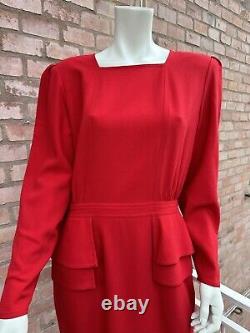 Robe peplum Vintage rouge en laine Valentino Miss V Xmas 1980 Rome Archive Taille 46 L