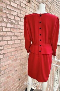 Robe peplum Vintage rouge en laine Valentino Miss V Xmas 1980 Rome Archive Taille 46 L