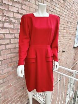 Robe peplum Vintage rouge en laine Valentino Miss V Xmas 1980 Rome Archive Taille 46 L