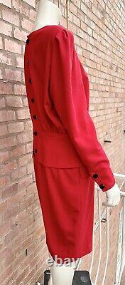 Robe peplum Vintage rouge en laine Valentino Miss V Xmas 1980 Rome Archive Taille 46 L