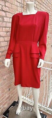 Robe peplum Vintage rouge en laine Valentino Miss V Xmas 1980 Rome Archive Taille 46 L