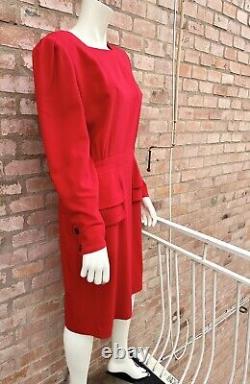 Robe peplum Vintage rouge en laine Valentino Miss V Xmas 1980 Rome Archive Taille 46 L