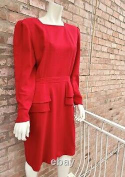 Robe peplum Vintage rouge en laine Valentino Miss V Xmas 1980 Rome Archive Taille 46 L