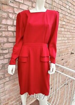 Robe peplum Vintage rouge en laine Valentino Miss V Xmas 1980 Rome Archive Taille 46 L