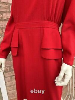 Robe peplum Vintage rouge en laine Valentino Miss V Xmas 1980 Rome Archive Taille 46 L