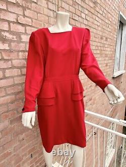 Robe peplum Vintage rouge en laine Valentino Miss V Xmas 1980 Rome Archive Taille 46 L