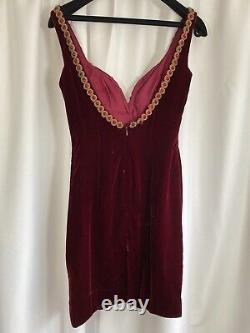 Robe vintage David Fielden en velours rouge avec perles, moulante, courte, taille 12, pour soirée.