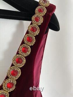 Robe vintage David Fielden en velours rouge avec perles, moulante, courte, taille 12, pour soirée.