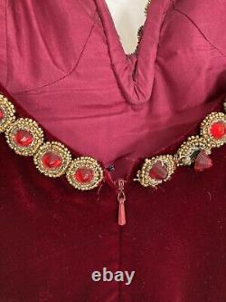 Robe vintage David Fielden en velours rouge avec perles, moulante, courte, taille 12, pour soirée.