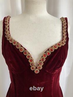 Robe vintage David Fielden en velours rouge avec perles, moulante, courte, taille 12, pour soirée.