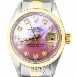 Rolex Datejust 2tone 14k Gold & Montre En Acier Rose Mop Diamond Dial 6917