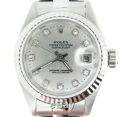 Rolex Datejust En Acier Inoxydable / 18k Montre En Or Blanc Argenté Diamond Dial