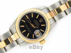 Rolex Datejust En Or Jaune 18 Carats 2tone Montre En Acier Oyster Cadran Noir 69173