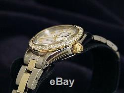 Rolex Datejust Lady 14k Montre En Or Jaune En Acier Blanc Mop Dial Diamond Bezel 1ct