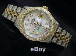 Rolex Datejust Lady 2tone 14k Or Montre En Acier Avec Blanc Mop Diamond Dial Et Lunette