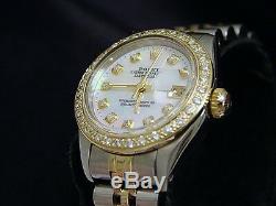 Rolex Datejust Lady 2tone 14k Or Montre En Acier Avec Blanc Mop Diamond Dial Et Lunette