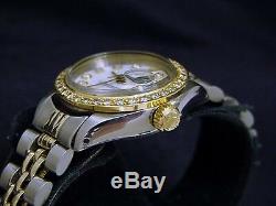 Rolex Datejust Lady 2tone Or 14k Montre En Acier Blanc Mop Avec Diamond Dial Et Lunette
