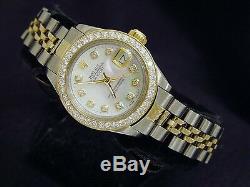 Rolex Datejust Lady 2tone Or 14k Montre En Acier Blanc Mop Dial Diamond Bezel 1ct