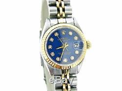 Rolex Datejust Lady 2tone Or 14k Montre En Acier Inoxydable Blue Diamond Dial 6917
