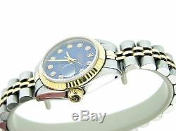 Rolex Datejust Lady 2tone Or 14k Montre En Acier Inoxydable Blue Diamond Dial 6917