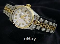 Rolex Datejust Lady 2tone Or Jaune 18 Carats Montre En Acier Blanc Diamond Dial 69173