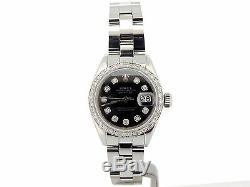 Rolex Datejust Lady Montre En Acier Inoxydable Oyster Black Diamond Dial. 70ct Bezel