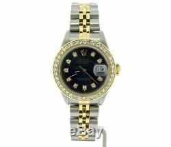 Rolex Datejust Lady Or Jaune 18 Carats Et Acier Montre Diamond Dial Lunette Noire 69173