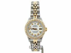 Rolex Datejust Lady Or Jaune Et Blanc Montre En Acier Diamond Dial Et Lunette 69173
