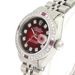 Rolex Datejust Lady Ss Rouge Vignette Diamond Dial Lunette Sertie De Diamants 26mm Montre