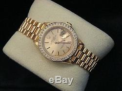 Rolex Datejust Président Mesdames Massif 18k Montre En Or Jaune Diamond Bezel 69178