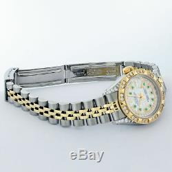 Rolex Montre En Acier Femmes Datejust Or Jaune 18 Carats Mop Diamant / Cadran Emeraude