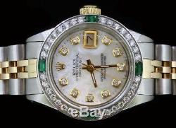 Rolex Oyster Datejust Or Inoxydable Diamond Dial Lunette Emerald Montre