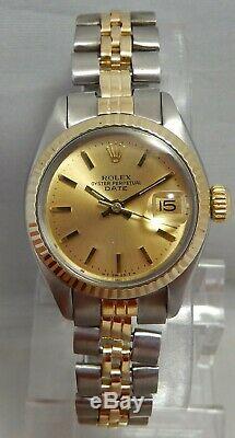 Rolex Oyster Perpetual Date De 14k / Ss Montre Femme Modèle 6917 Jubilee All Orig 1977