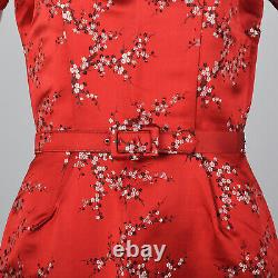 S 1960s Robe Rouge Floral Brocade Robe Matching Veste Printemps Été 60s Vtg
