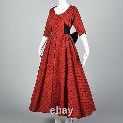 S Vtg 1950s 50s Rouge Noir Robe Forme Elégante Soirée Fête Hourglass