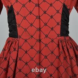 S Vtg 1950s 50s Rouge Noir Robe Forme Elégante Soirée Fête Hourglass